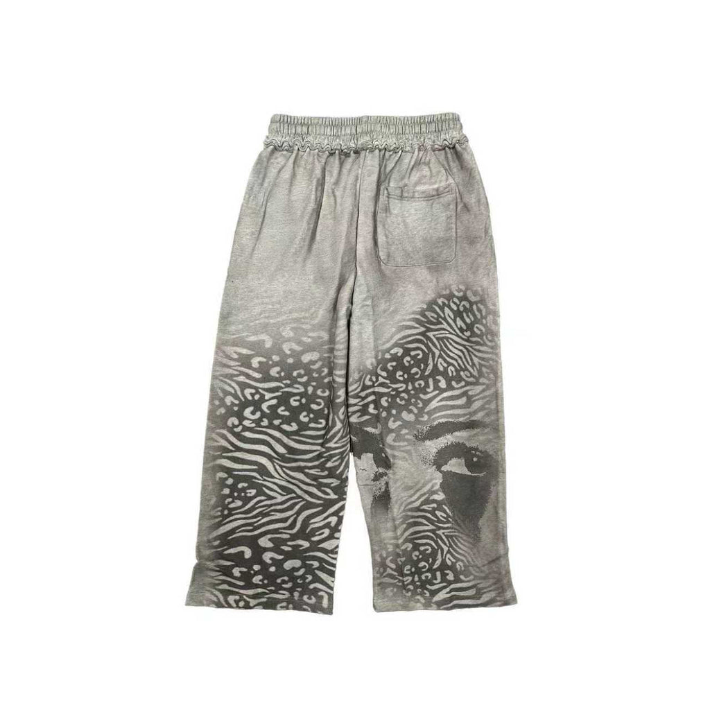 MIXED EMOTION Abstract Face Print Wide-Leg Pants