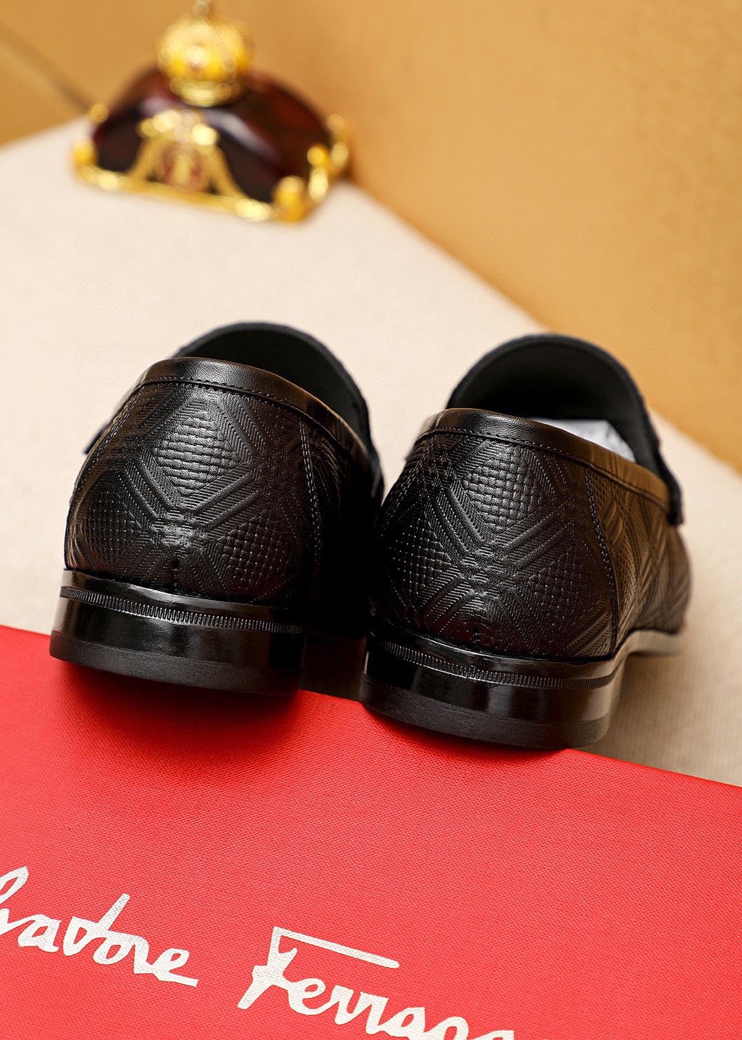Ferragamo Black Embossed Buckle Loafers - Rubber Sole